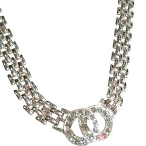 Simulated Diamonds 10" INFINITY Necklace Crystal Double Circles Silver Chain NEW